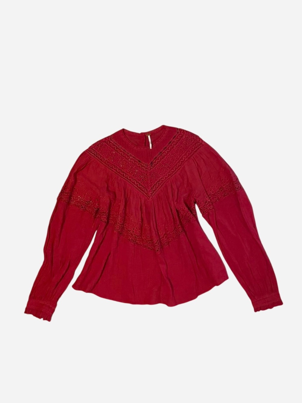 Free People Abigail Victorian Top Red Cotton Blouse
